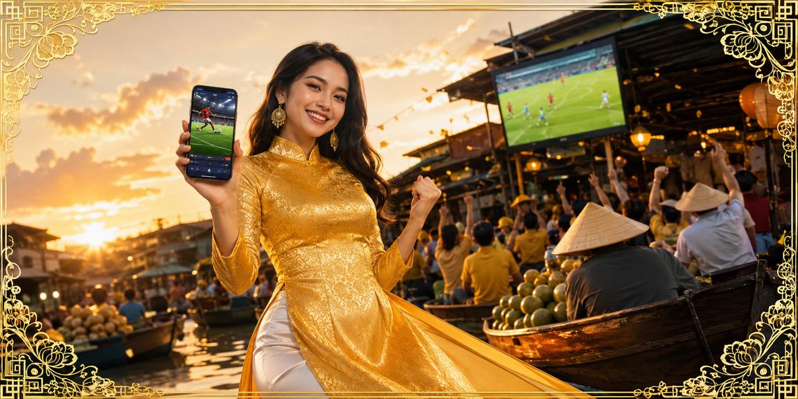 Người phụ nữ Cần Thơ mặc áo dài sử dụng điện thoại để đặt cược thể thao